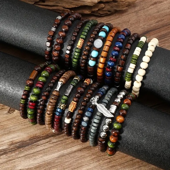 🔴 5 for $10 ONE Vintage Style Bohemian Wooden Beaded Stacking Bracelet - Picture 5 of 7